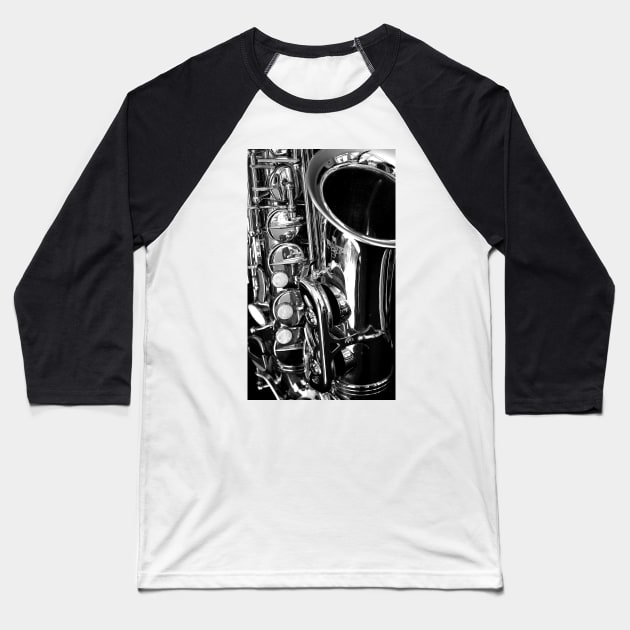 Saxophone B&W Baseball T-Shirt by Avalinart